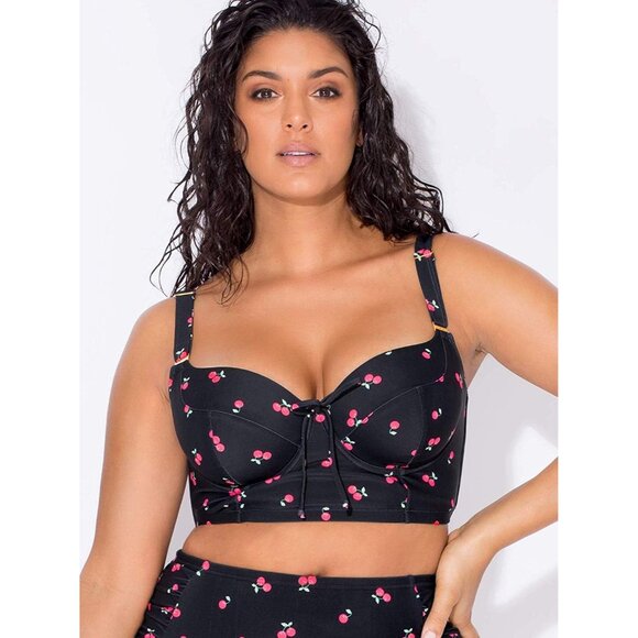 🆕Women’s Sweet Cherry Plus-Size Long Lined Underwire Bikini Top Nylon Swimwear - Picture 4 of 5